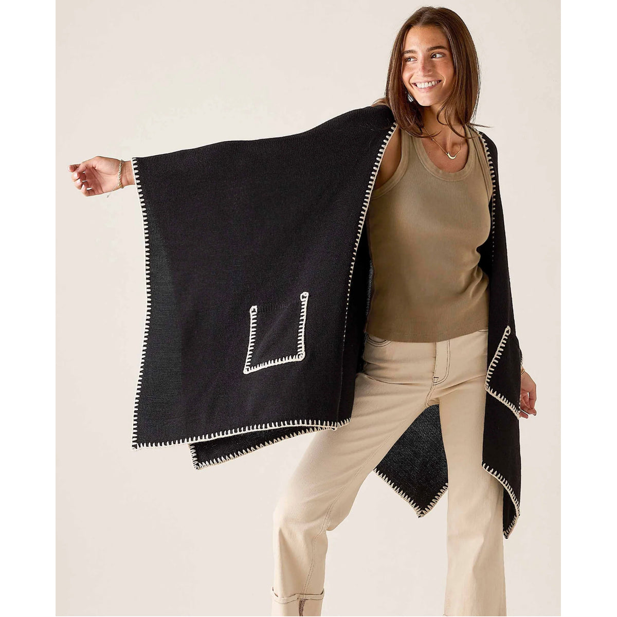 Mersea Whipstitch Travel Wrap - Black / Cream