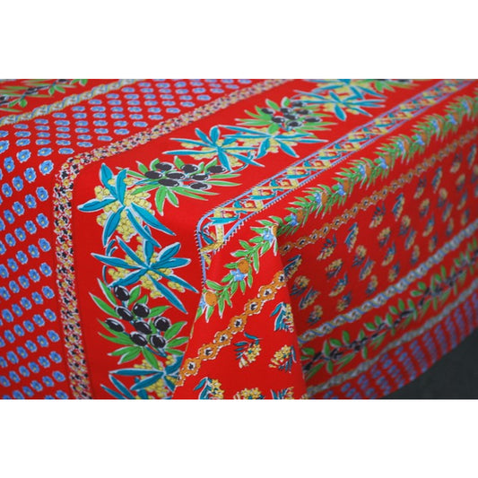 Le Cluny Olives & Mimosas - Red Coated Cotton Tablecloth