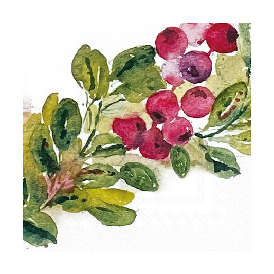 Cranberry Wreath Christmas Paper Cocktail Napkins/20