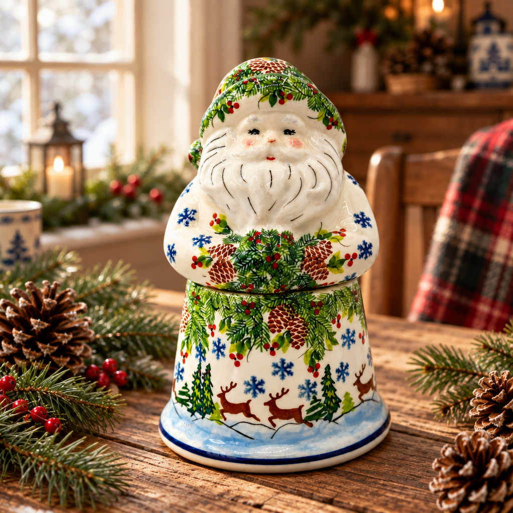 Polish Pottery Reindeer Santa Jar