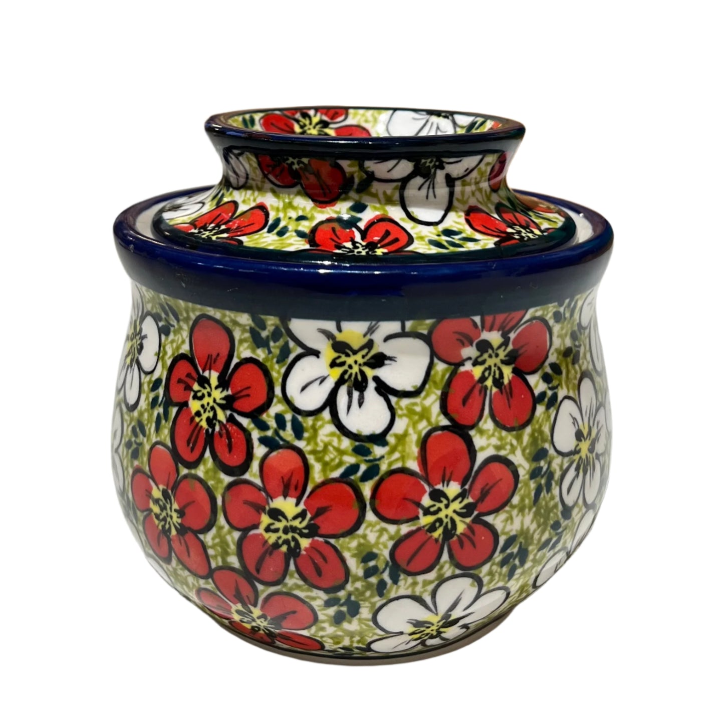 Polish Pottery Red, White & Green Butter Crock