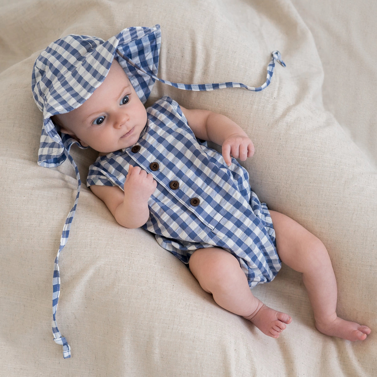 KENDI by Colored Organics Seersucker Sun Hat - Marino Gingham