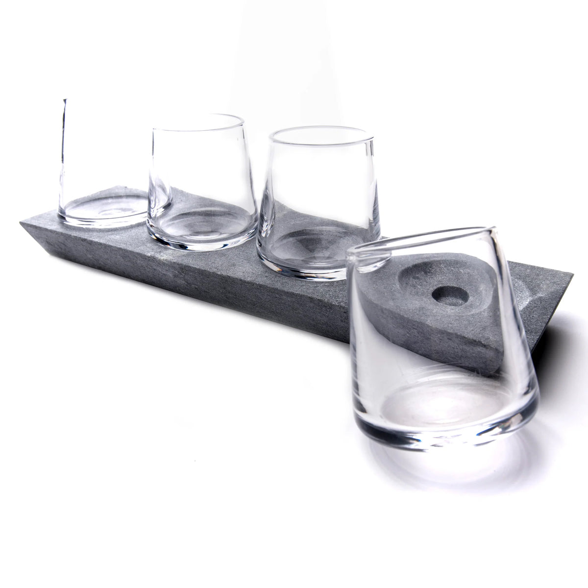 Simon Pearce Alpine Whiskey Set of 4 with Soapstone Base